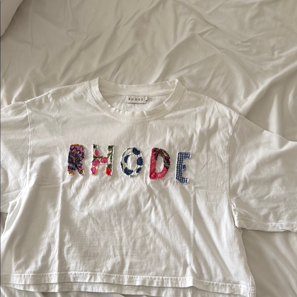 RHODE White Tee with Multicolor Lettering